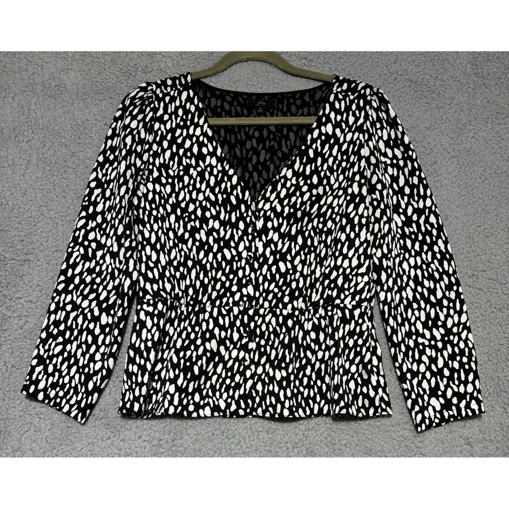 J.Crew Long Sleeve V-neck button blouse Womens Size 6 Black / White